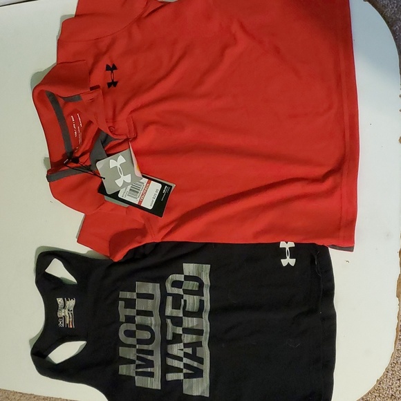 Under Armour boy's XXS heatgear. NWT red polo type T-shirt and black tan… - Picture 1 of 7